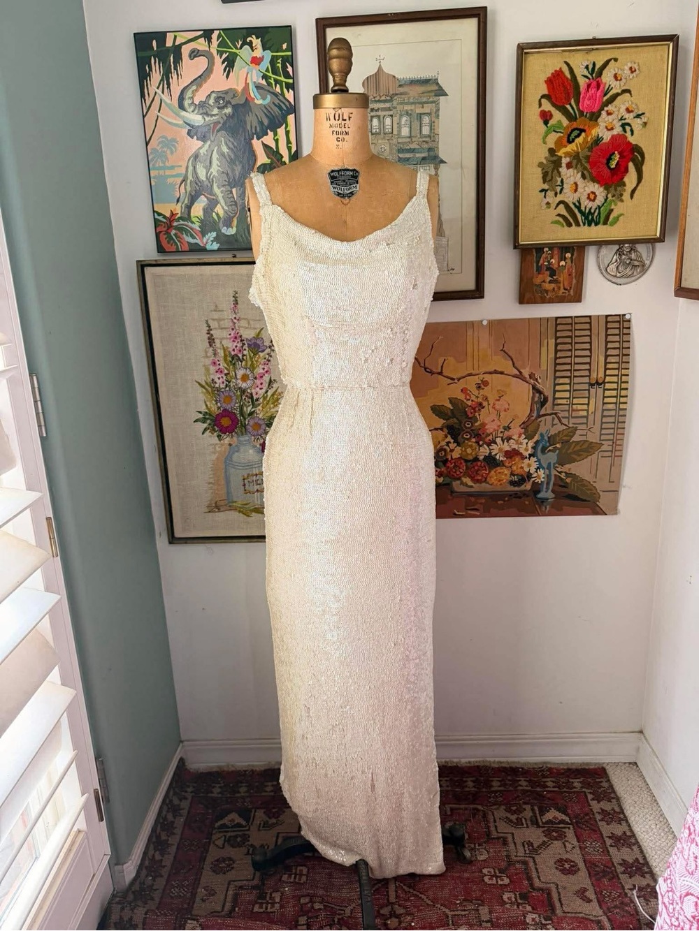 Custom 1980s White Sequin Dress Made for Miss Oregon